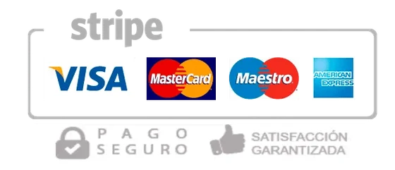 Pago seguro con Stripe. Aceptamos Visa, Mastercard, Maestro y American Express